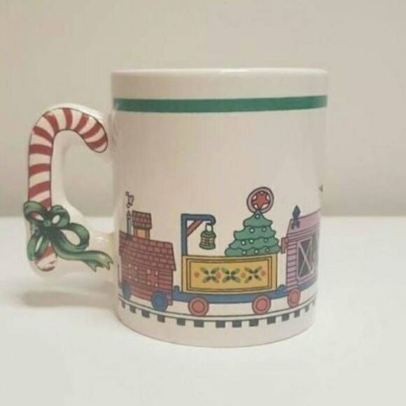 Vintage The Love Mug Christmas Train with Candy Cane Handle Coffee Mug 1986 - Picture 3 of 7
